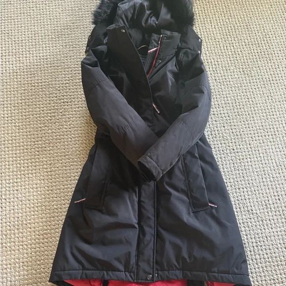 Tommy Hilfiger Women's Black Hooded Coat w/ Fur - Picture 1 of 6